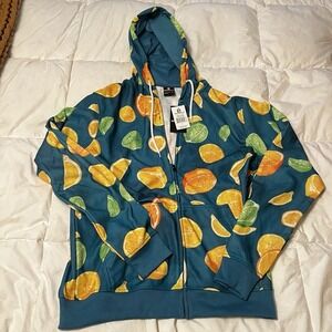 Southpole Men's L Citrus Graphic Hoodie Sweatshirt Turquoise Full Zip Skater new